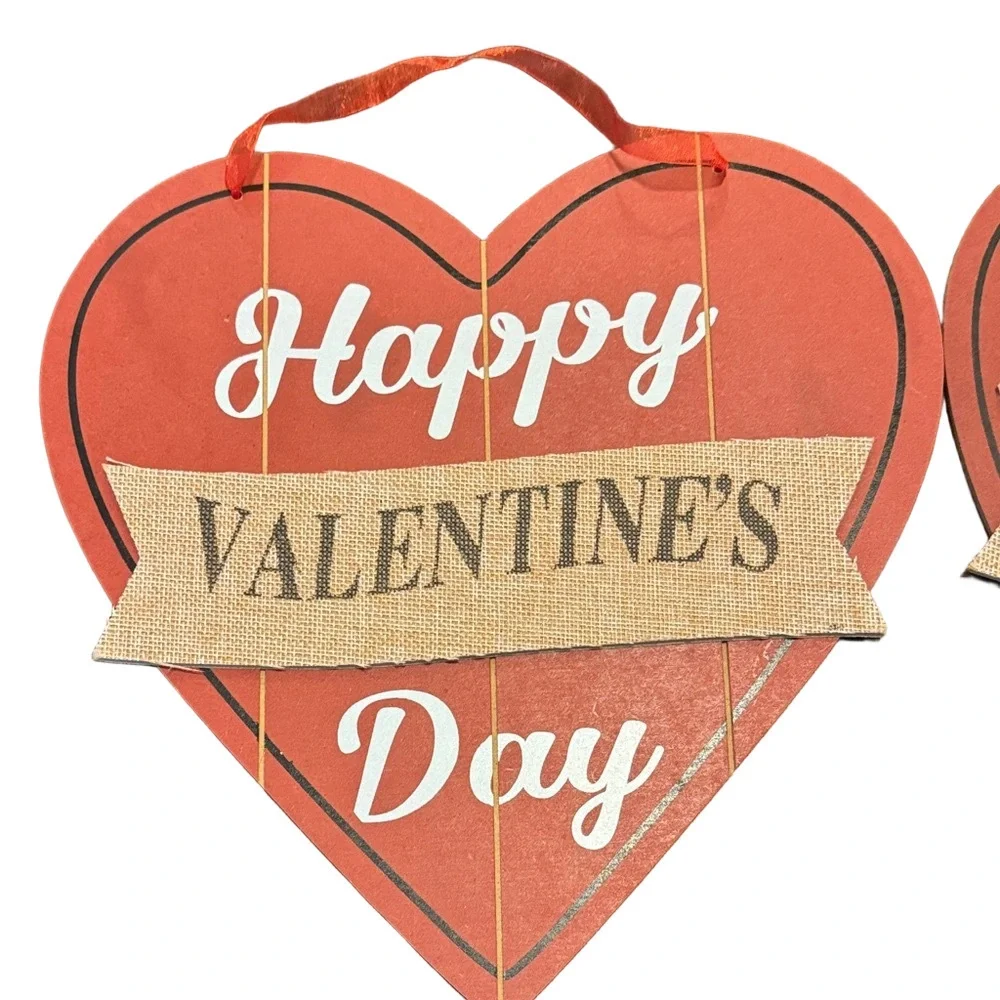 Set of Two Rustic Red Valentine's Day Heart Wall Decor